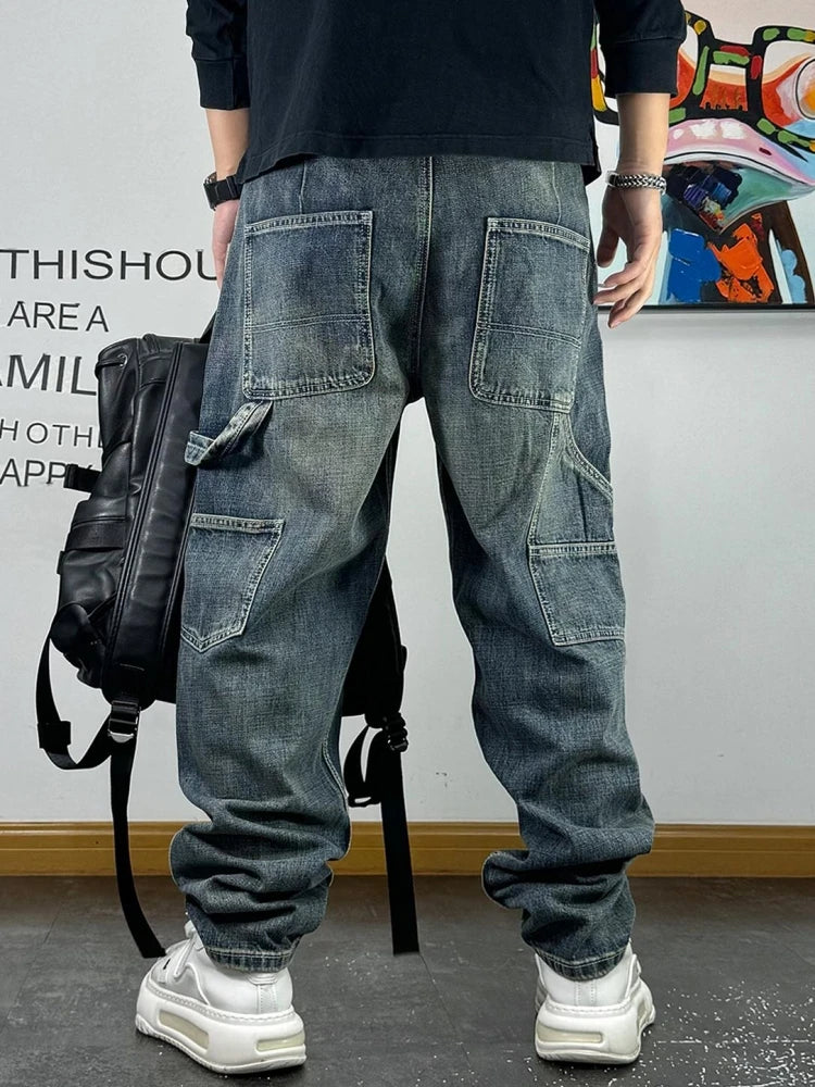 VOIDWEAR VDR_VANISH_05 ☰ ripped patch cargo jeans, distressed midweight denim, loose streetwear silhouette, glyph embroidery