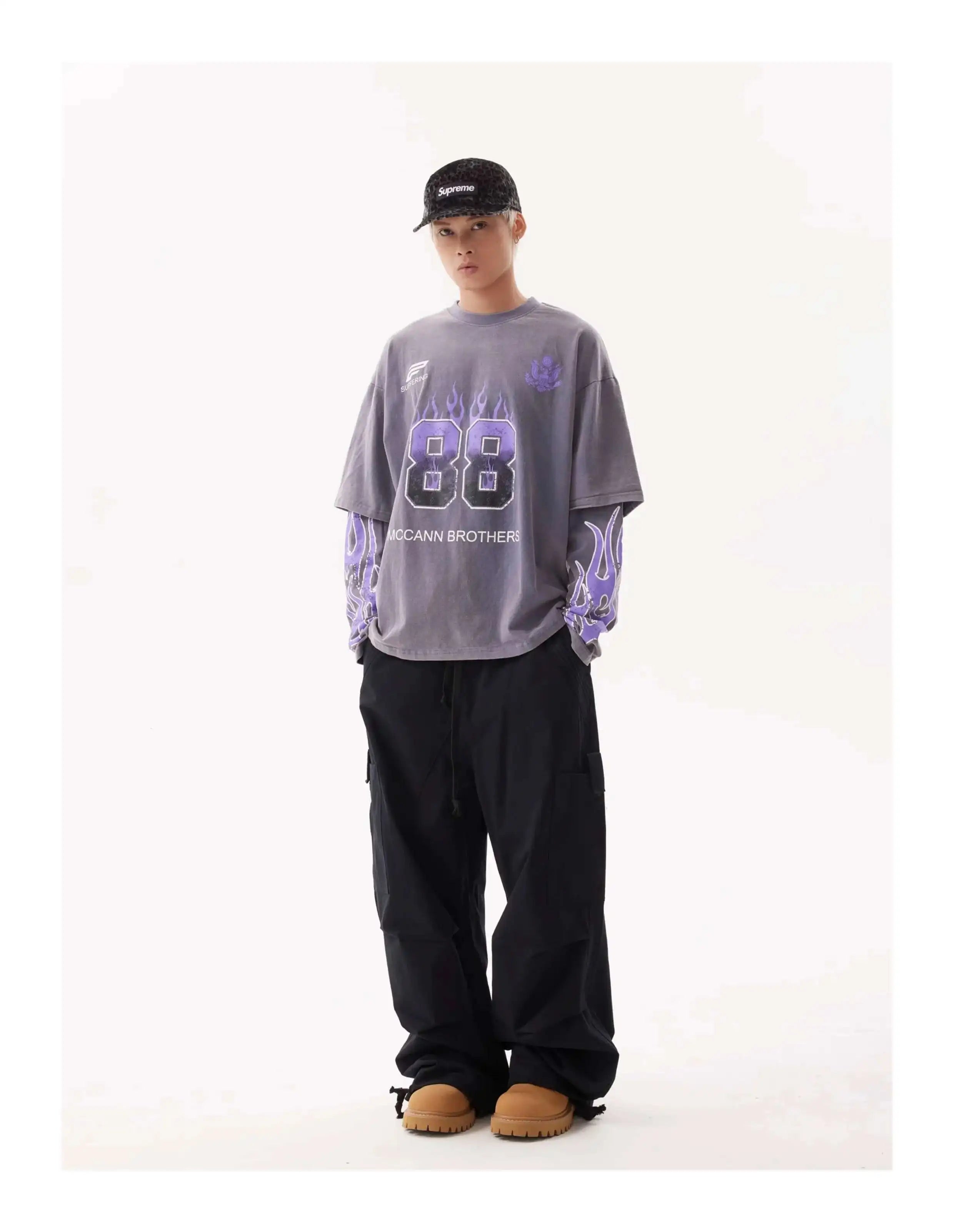 VOIDWEAR VDR_SIGNAL_28W5039 ☰ washed long sleeve, fake two-piece layered shirt, ritual-coded glyph design