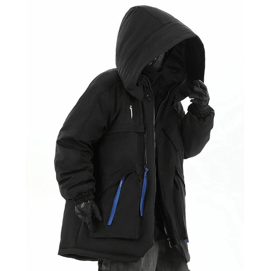 VOIDWEAR VANISH_OPS_07 oversized hooded tactical parka with thermal fill and multi-pocket design for winter streetwear in urban and outdoor settings