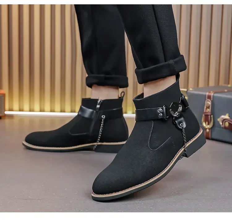 VOIDWEAR SIGNAL_VANISH_09 ☰ waterproof PU suede Chelsea-inspired streetwear boots with lace-up closure and ritual shadow-tech aesthetic