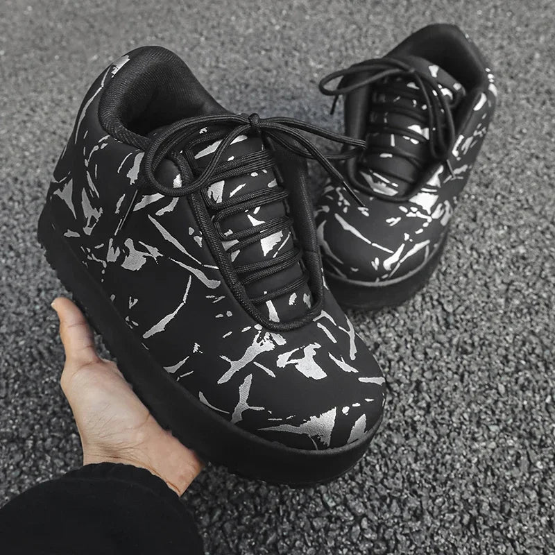 Men’s VOIDWEAR VDR_VANISH_02 shadow winter boots with platform sole, microfiber leather, and ritual-inspired design, styled for urban streetwear