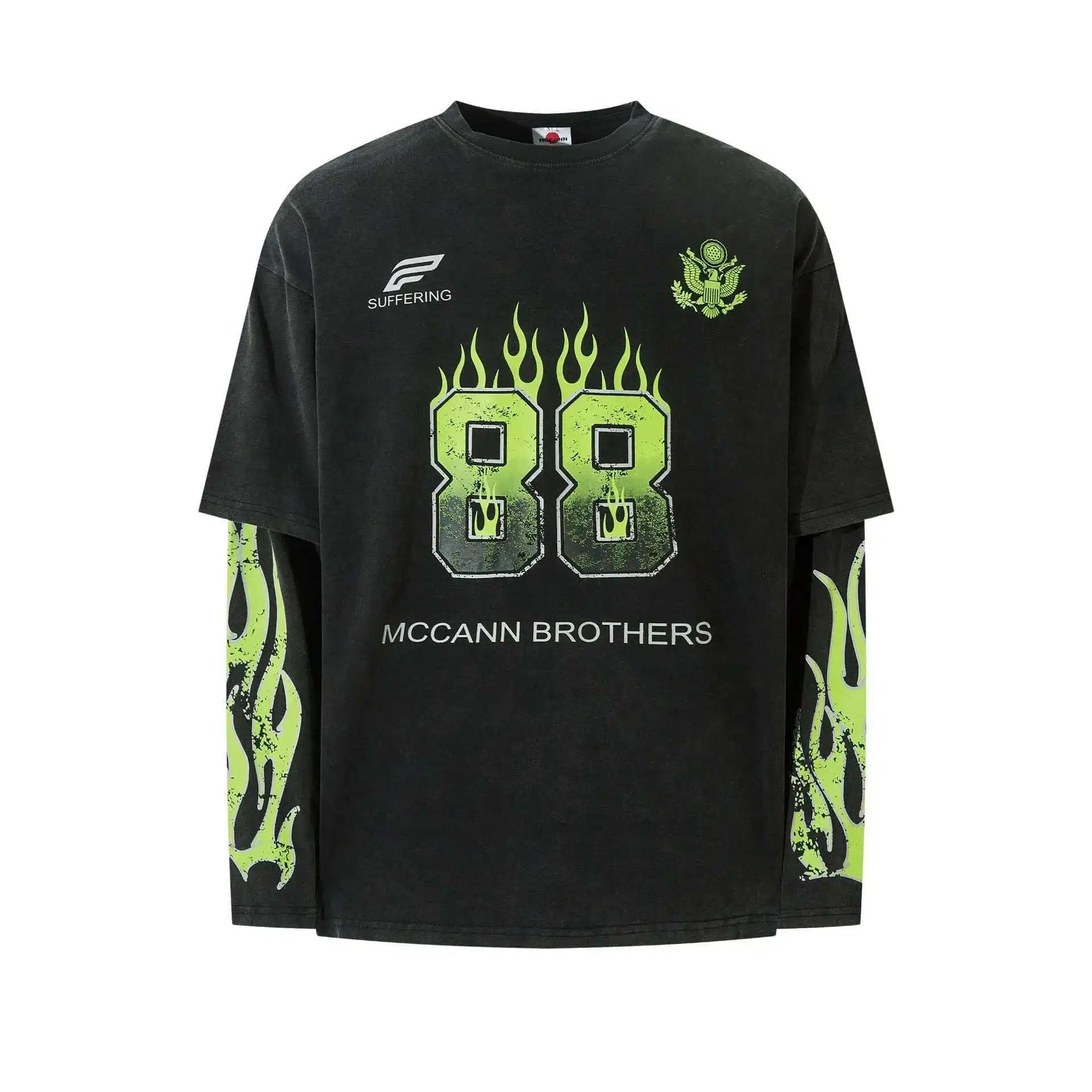 VOIDWEAR VDR_SIGNAL_28W5039 ☰ washed long sleeve, fake two-piece layered shirt, ritual-coded glyph design
