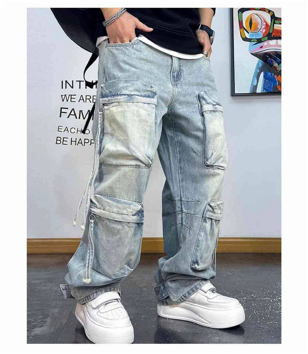 VOIDWEAR VDR_VANISH_06 ⚑ ritual-coded cargo jeans, light distressed wash, oversized stacked streetwear fit