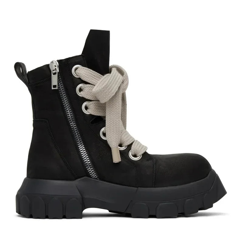 VOIDWEAR VDR_SHADOW_07 ⚑ men’s high-top leather platform boots with chunky sole, handmade in genuine black cow leather for streetwear and techwear style