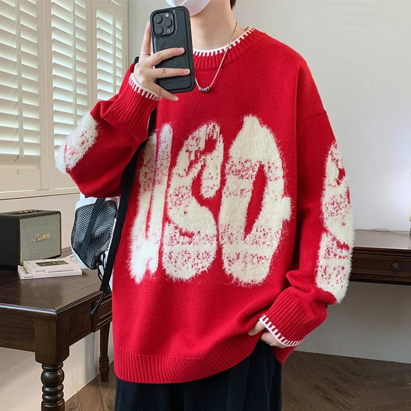 VOIDWEAR VDR_VANISH_10 ECHO jacquard letter knit sweater, washed midweight knit, oversize streetwear layering piece