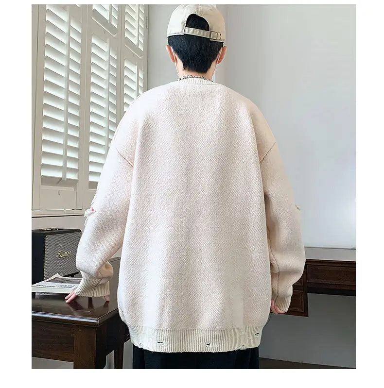 VOIDWEAR SIGNAL_AETHER_07 ☰ five-star knit sweater worn in Tokyo night street; geometric pattern glowing under neon light