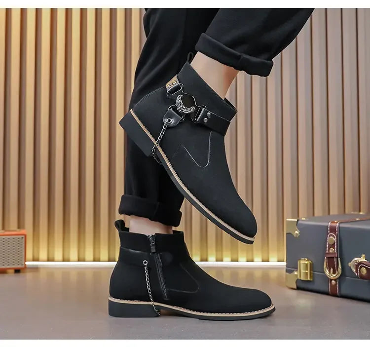 VOIDWEAR SIGNAL_VANISH_09 ☰ waterproof PU suede Chelsea-inspired streetwear boots with lace-up closure and ritual shadow-tech aesthetic
