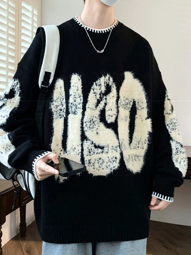 VOIDWEAR VDR_VANISH_10 ECHO jacquard letter knit sweater, washed midweight knit, oversize streetwear layering piece
