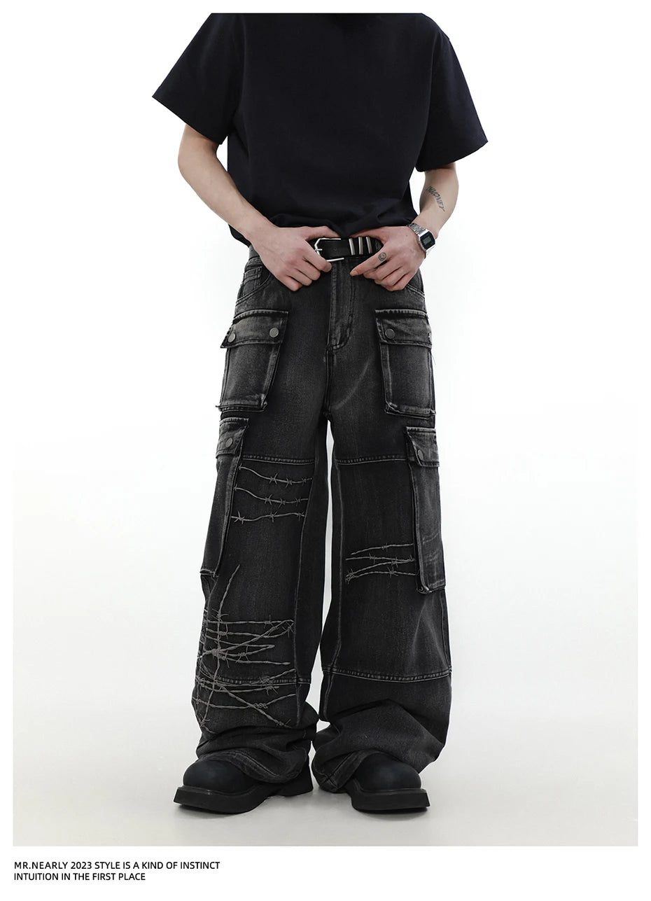 VDR_VANISH_JEANS ☰ black wide-leg cargo denim — side view