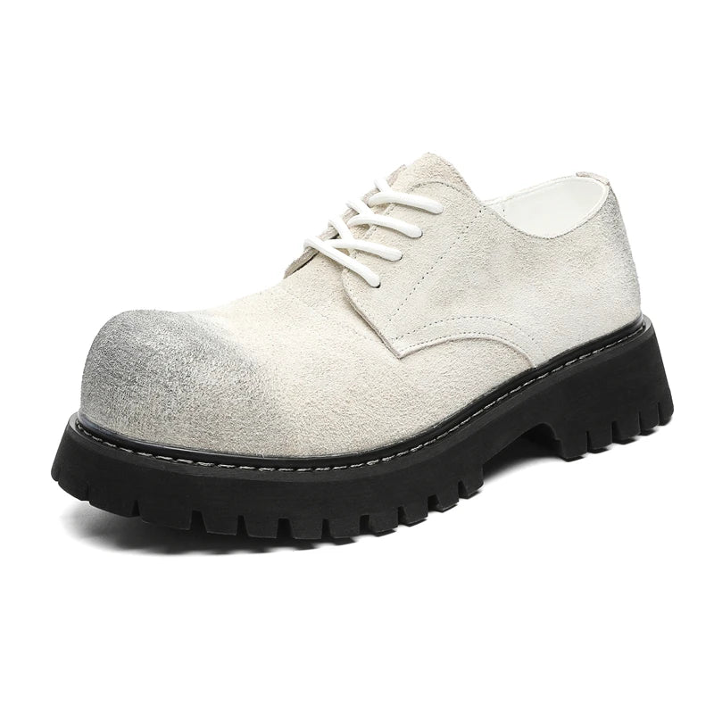 Men’s VOIDWEAR VDR_SIGNAL_03 derby shoes in black leather with thick rubber sole, slip-on design, and ritual-inspired streetwear aesthetic