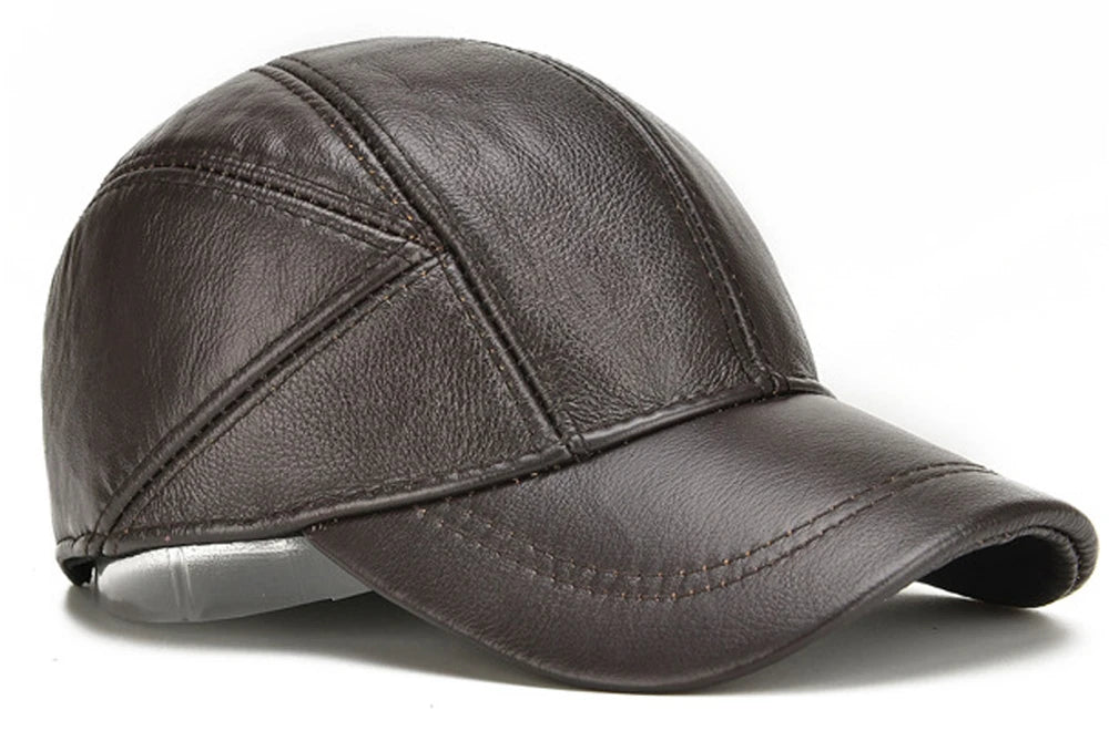 VOIDWEAR SIGNAL_VANISH_07 real cowhide leather earflap cap with adjustable visor, designed as ritual-inspired streetwear for urban shadow gear