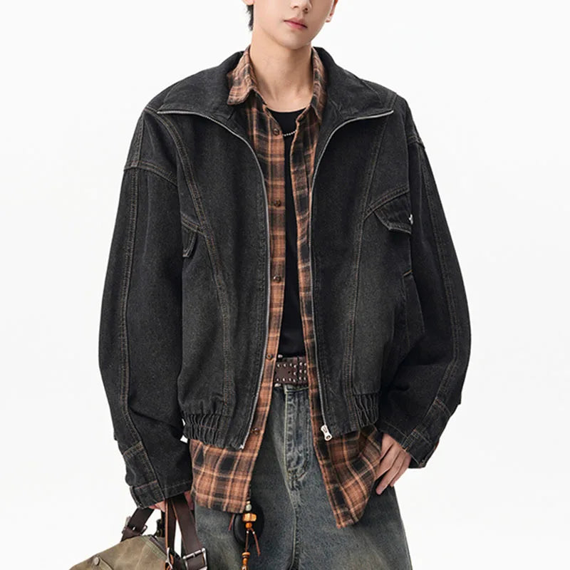 VOIDWEAR VDR_SIGNAL_07 denim jacket washed vintage deconstructed stand collar, men’s autumn winter streetwear USA EU