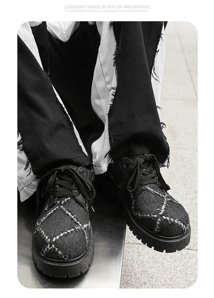 VOIDWEAR SIGNAL_CANVAS_09 ☰ men’s breathable split leather casual shoes in black, slip-on lace hybrid with rubber sole, minimalist ritual-inspired design.