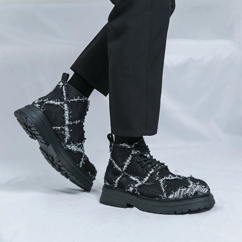 VOIDWEAR SIGNAL_VANISH_07 ☰ high-top split leather loafers with slip-on design, breathable build, and shadow-motion streetwear aesthetic