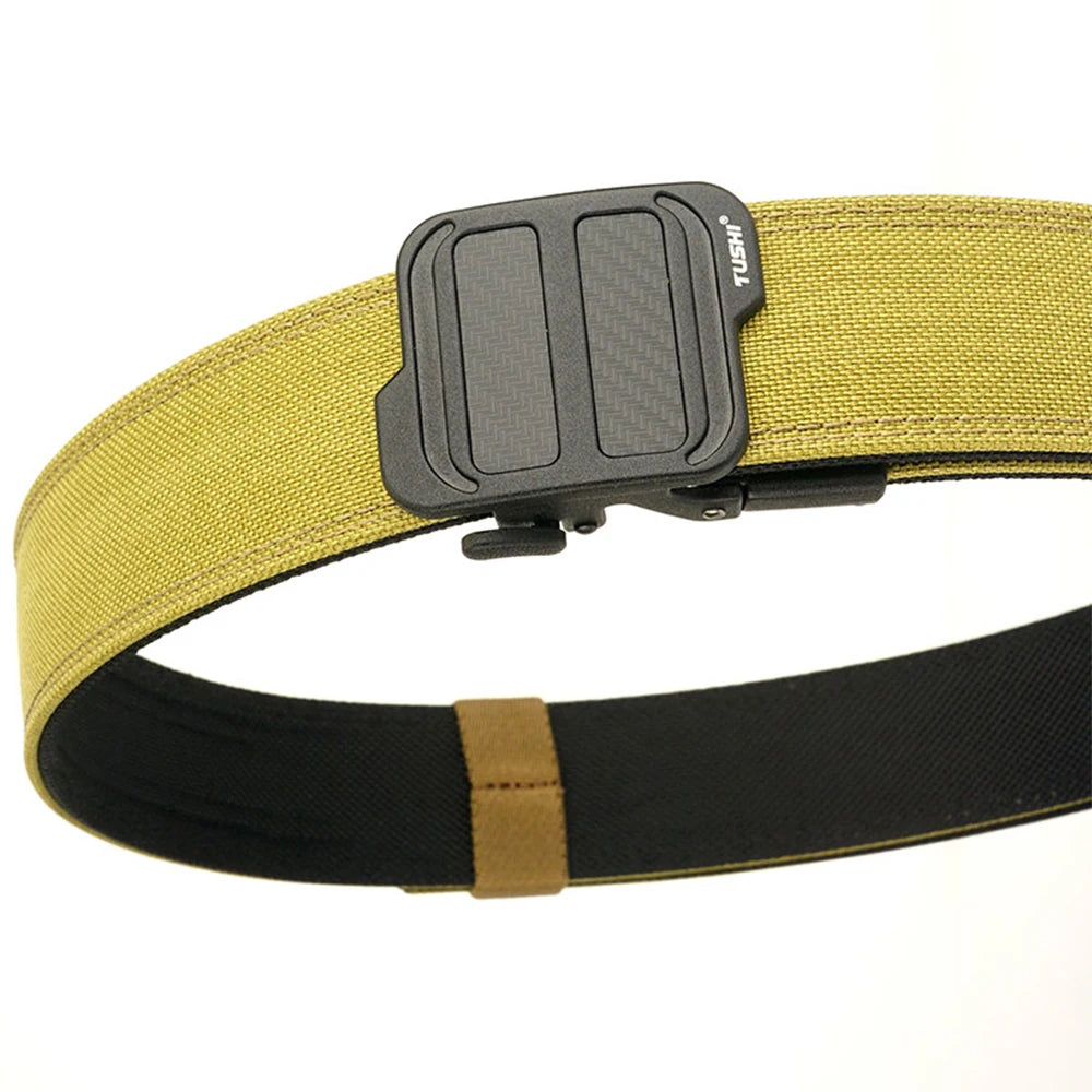 Sleek tactical nylon belt with signal glyph automatic buckle and vanish-mode design for minimalist utility