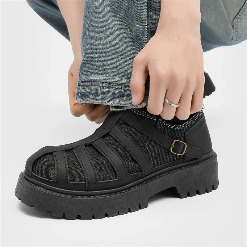 VOIDWEAR SIGNAL_VANISH_12 ☰ men’s split leather casual shoes with stitched upper, rubber sole, and ritual-inspired minimalist design.