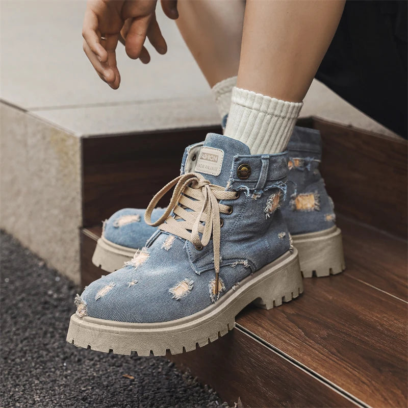VOIDWEAR SIGNAL_VANISH_12 ☰ men’s denim ankle boots with lace-up closure, EVA insole, rubber outsole, ritual-inspired streetwear design
