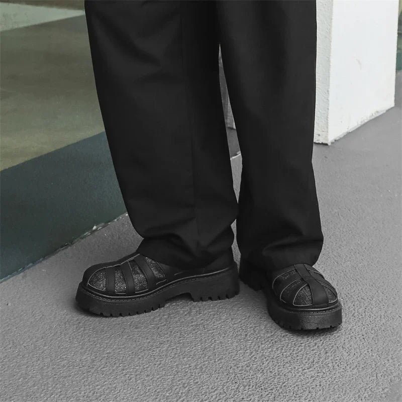 VOIDWEAR SIGNAL_VANISH_12 ☰ men’s split leather casual shoes with stitched upper, rubber sole, and ritual-inspired minimalist design.