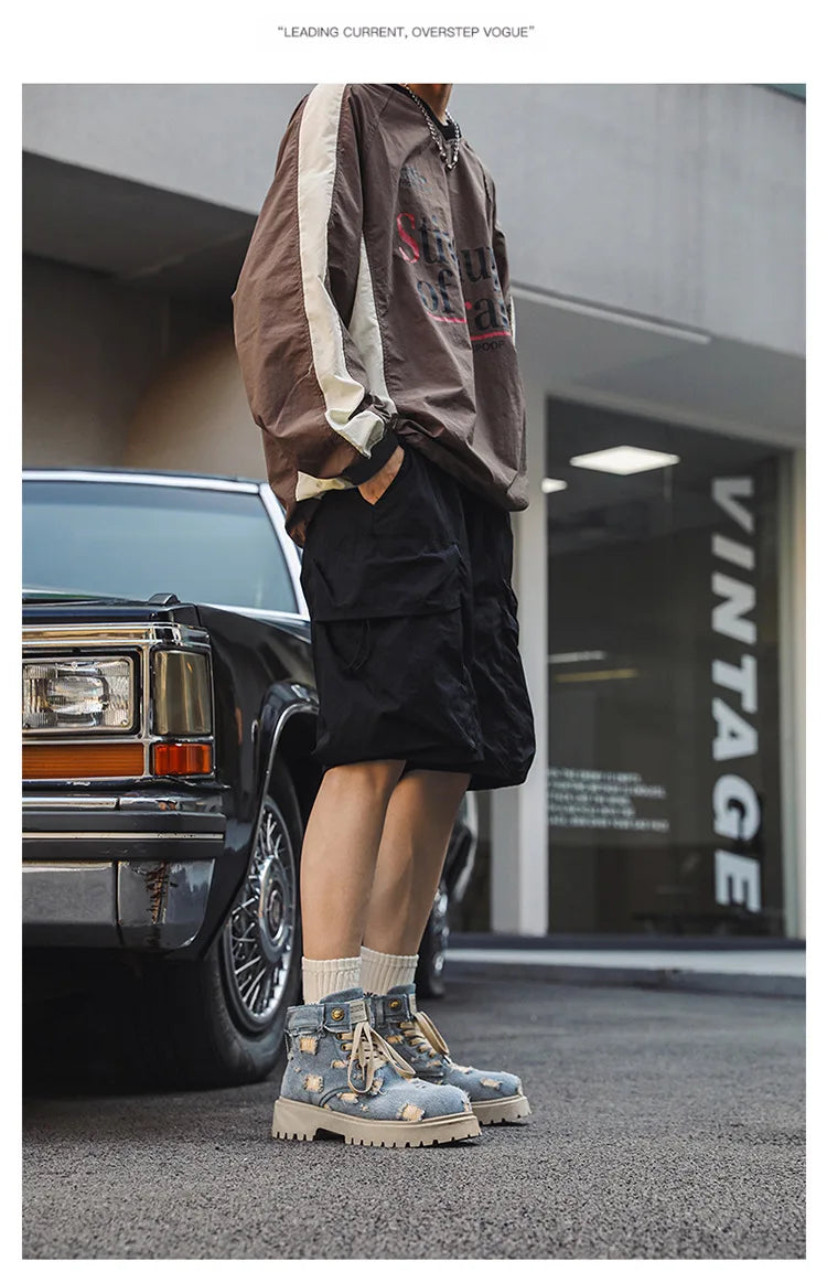 VOIDWEAR SIGNAL_VANISH_12 ☰ men’s denim ankle boots with lace-up closure, EVA insole, rubber outsole, ritual-inspired streetwear design