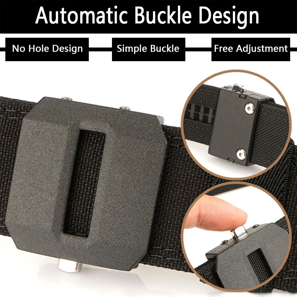 Black belt with automatic buckle design on a white background Sleek tactical nylon belt with signal glyph buckle and vanish-mode gradient for minimalist utility