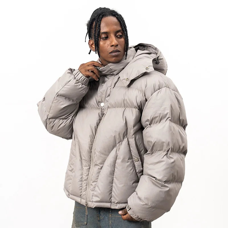 VOIDWEAR VDR_VANISH_05 ritual streetwear winter hooded jacket, oversized black coat with vanish-mode hood and signal glyph sleeve