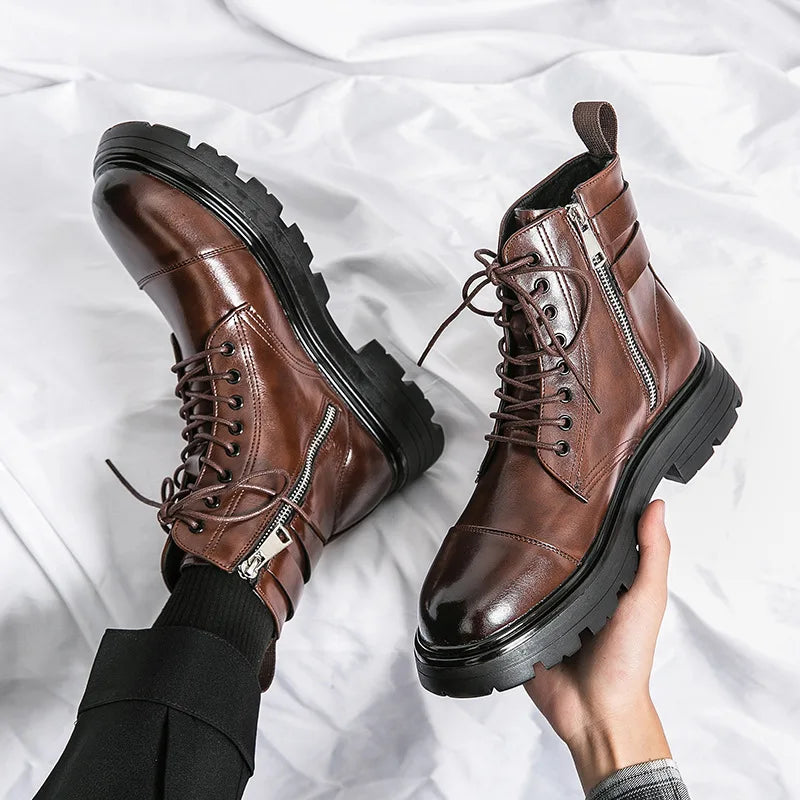 VOIDWEAR SIGNAL_VANISH_11 ☰ men’s patent leather Chelsea boots, waterproof, lace-up zipper hybrid, ritual-inspired streetwear design