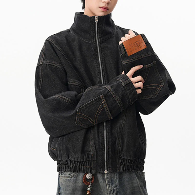 VOIDWEAR VDR_SIGNAL_07 denim jacket washed vintage deconstructed stand collar, men’s autumn winter streetwear USA EU