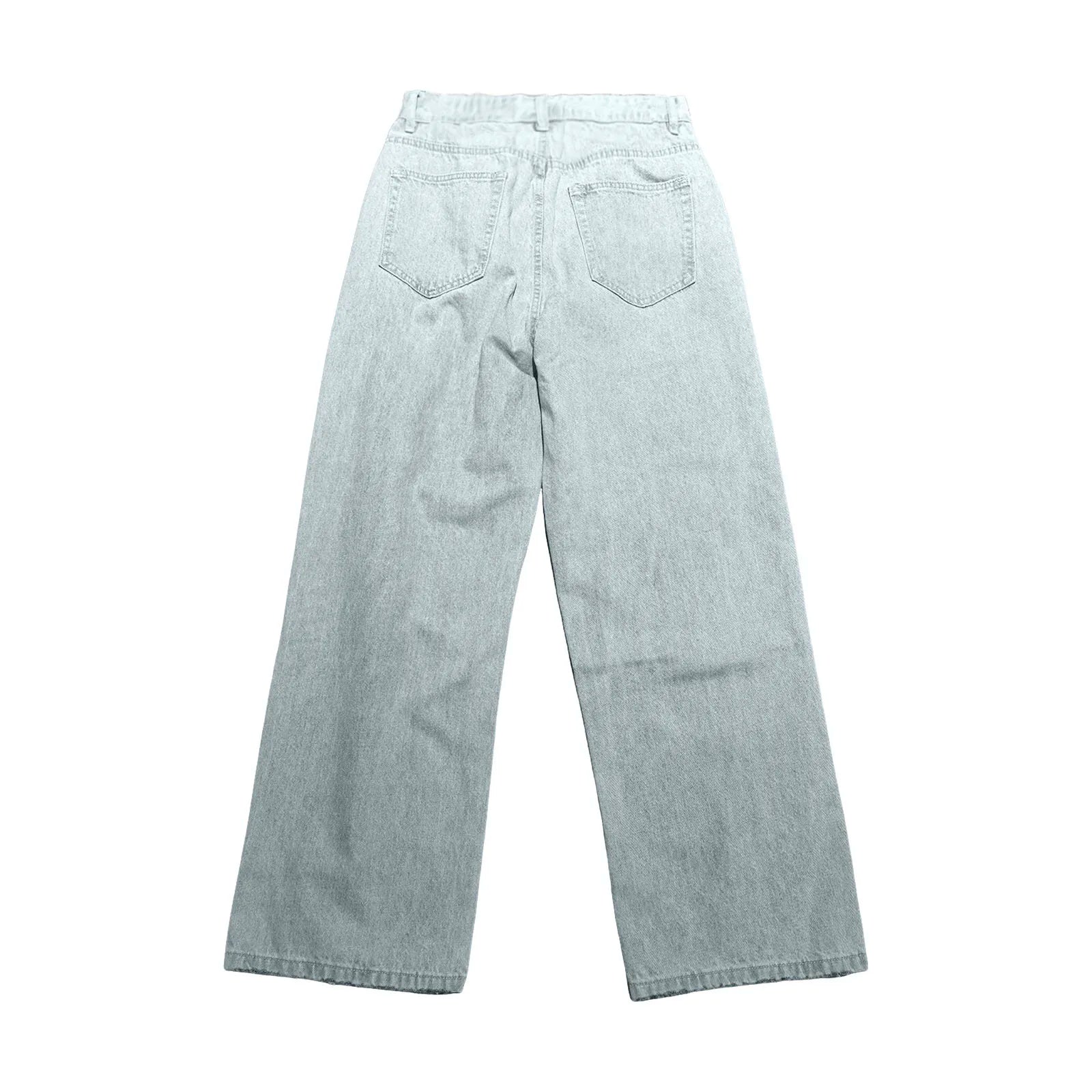 VOIDWEAR VDR_VANISH_01 ☰ hybrid overalls-style baggy jeans, distressed light denim, glyph tab signal detailing, streetwear silhouette