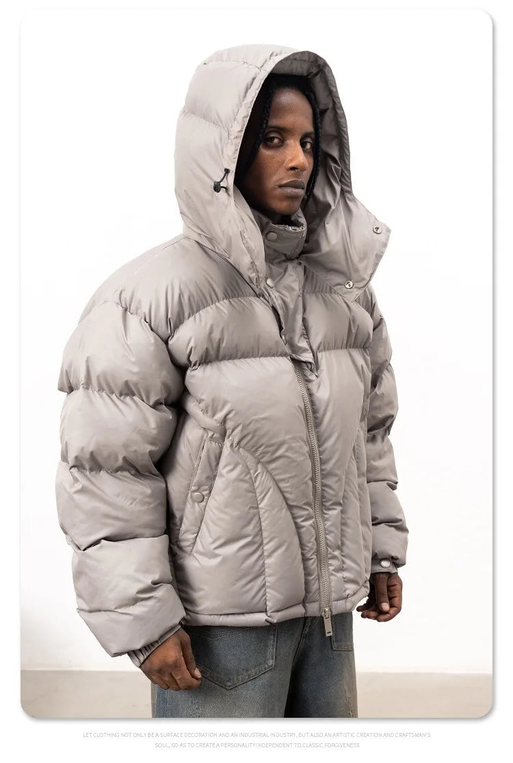 VOIDWEAR VDR_VANISH_05 ritual streetwear winter hooded jacket, oversized black coat with vanish-mode hood and signal glyph sleeve