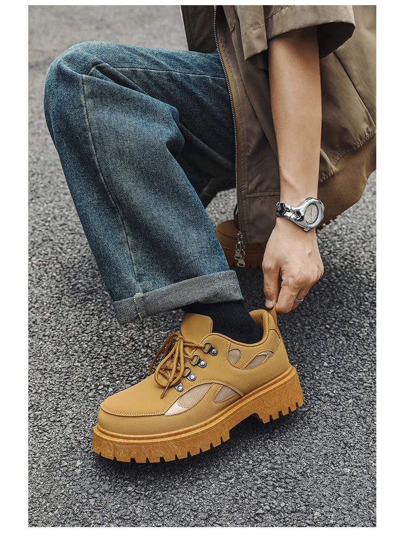 VOIDWEAR SIGNAL_VANISH_10 ☰ ankle-height PU leather boots with platform rubber outsole, mesh lining, and minimalist vanish design for spring/autumn