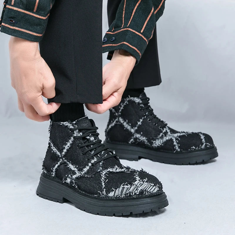 VOIDWEAR SIGNAL_VANISH_07 ☰ high-top split leather loafers with slip-on design, breathable build, and shadow-motion streetwear aesthetic