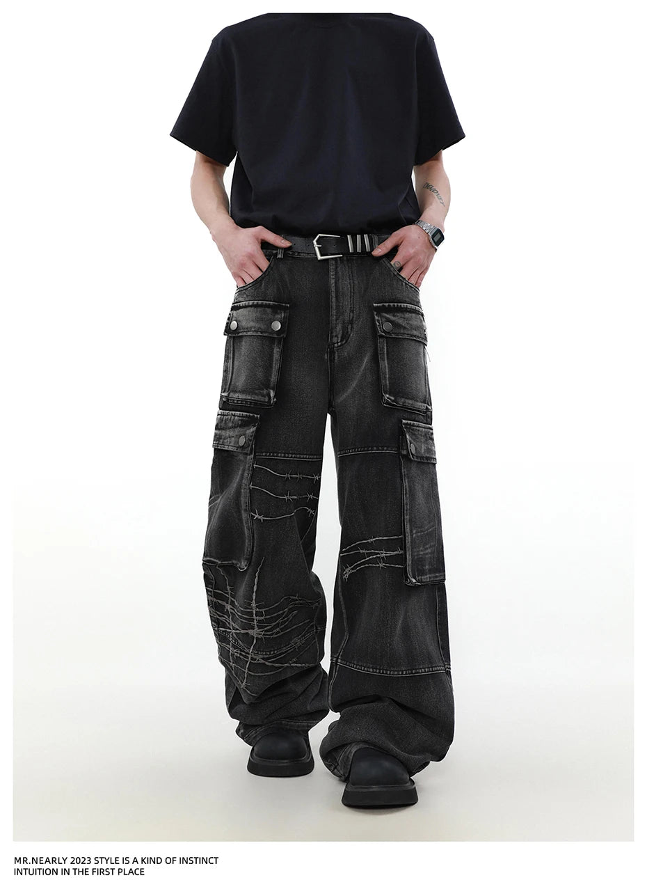VDR_VANISH_JEANS ☰ black wide-leg cargo denim — side view