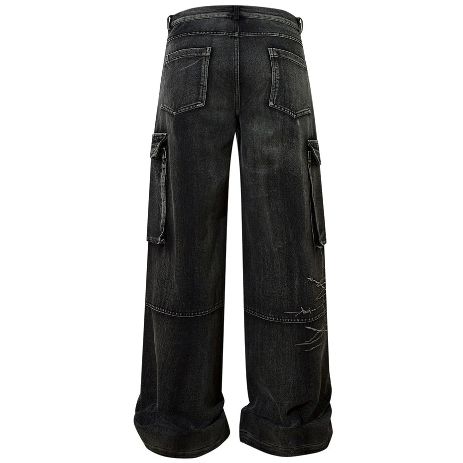 VDR_VANISH_JEANS ☰ black wide-leg cargo denim — side view