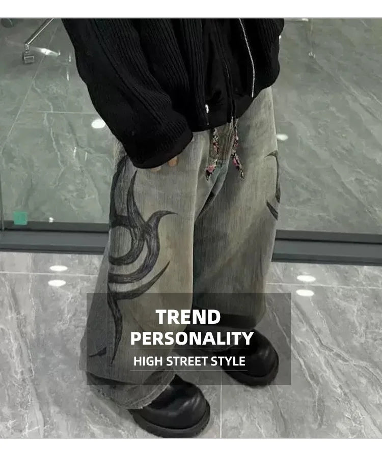 VOIDWEAR CODE_DISTRESS_09 ☰ distressed denim jeans with digital print texture, photographed on Hong Kong night street with neon reflection