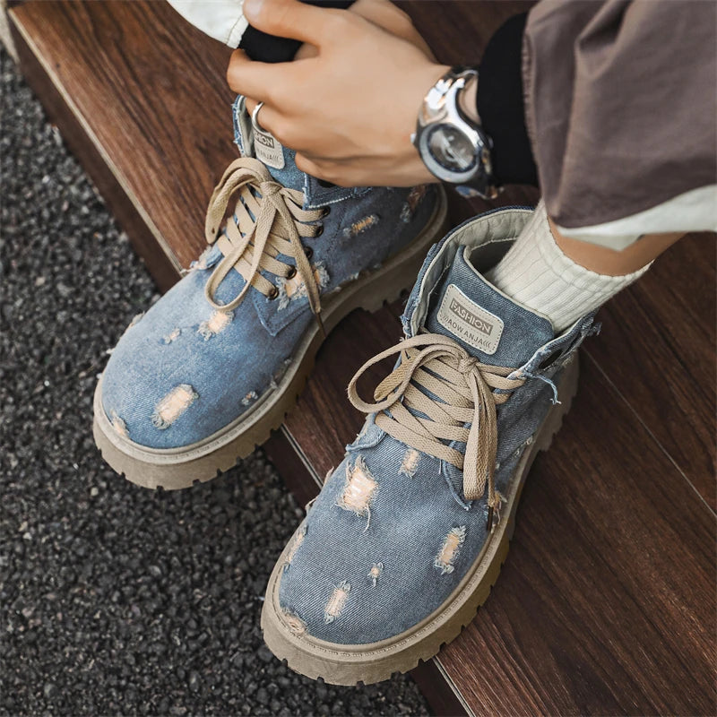 VOIDWEAR SIGNAL_VANISH_12 ☰ men’s denim ankle boots with lace-up closure, EVA insole, rubber outsole, ritual-inspired streetwear design