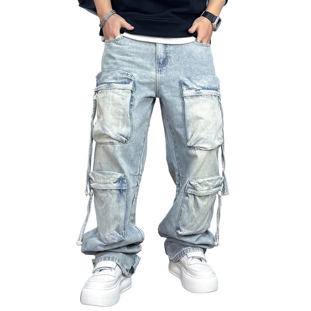 VOIDWEAR VDR_VANISH_06 ⚑ ritual-coded cargo jeans, light distressed wash, oversized stacked streetwear fit
