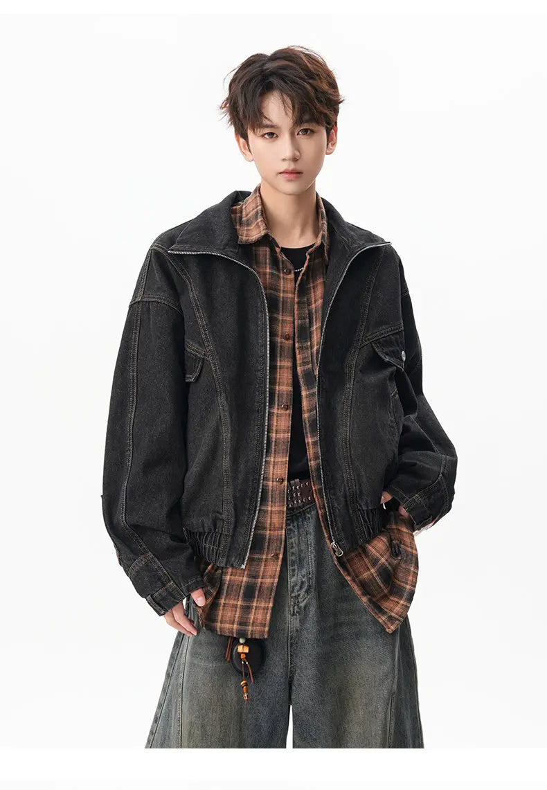 VOIDWEAR VDR_SIGNAL_07 denim jacket washed vintage deconstructed stand collar, men’s autumn winter streetwear USA EU