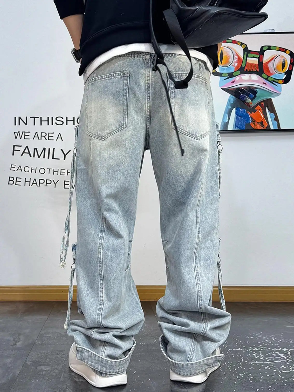 VOIDWEAR VDR_VANISH_06 ⚑ ritual-coded cargo jeans, light distressed wash, oversized stacked streetwear fit