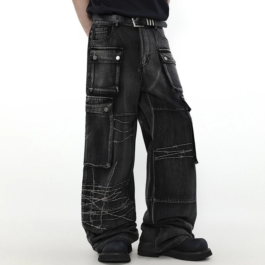 VDR_VANISH_JEANS ☰ black wide-leg cargo denim — side view