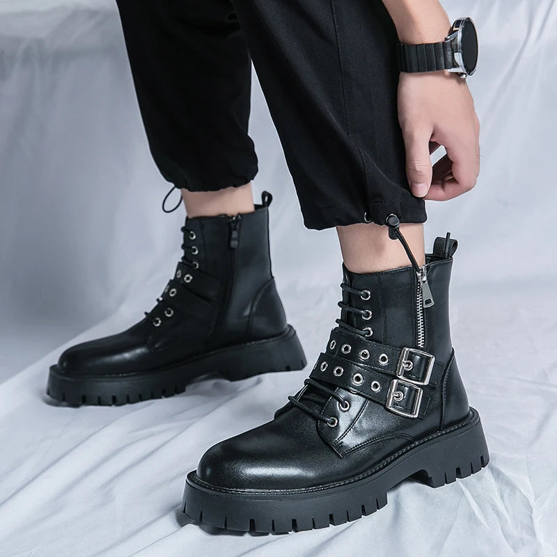 VOIDWEAR SIGNAL_VANISH_07 ☰ Shadow Strider Boots, split leather with EVA sole, winter streetwear for men