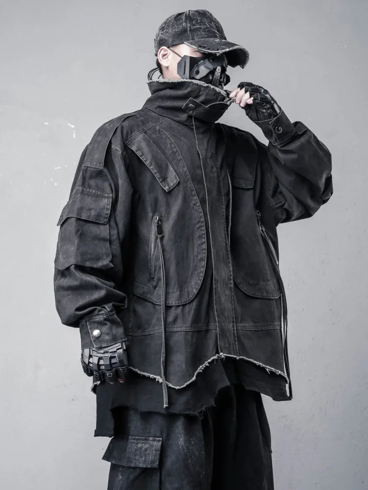 VOIDWEAR VDR_SYSTEM_09 Shadow Jacket — oversized safari-style techwear coat with layered two-piece illusion and ritual-inspired detailing