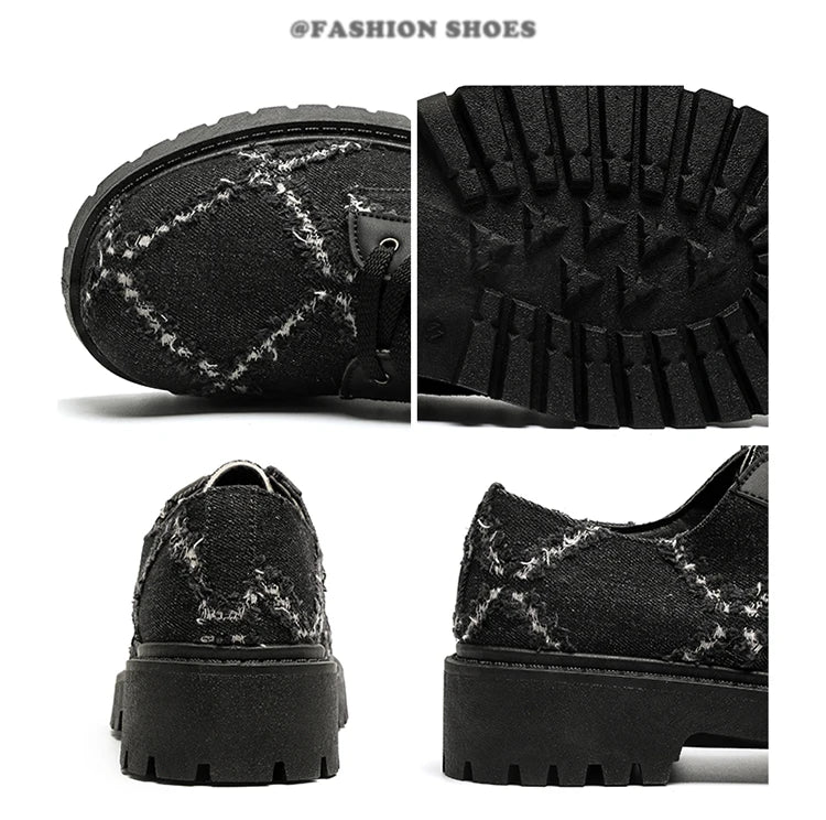 VOIDWEAR SIGNAL_CANVAS_09 ☰ men’s breathable split leather casual shoes in black, slip-on lace hybrid with rubber sole, minimalist ritual-inspired design.