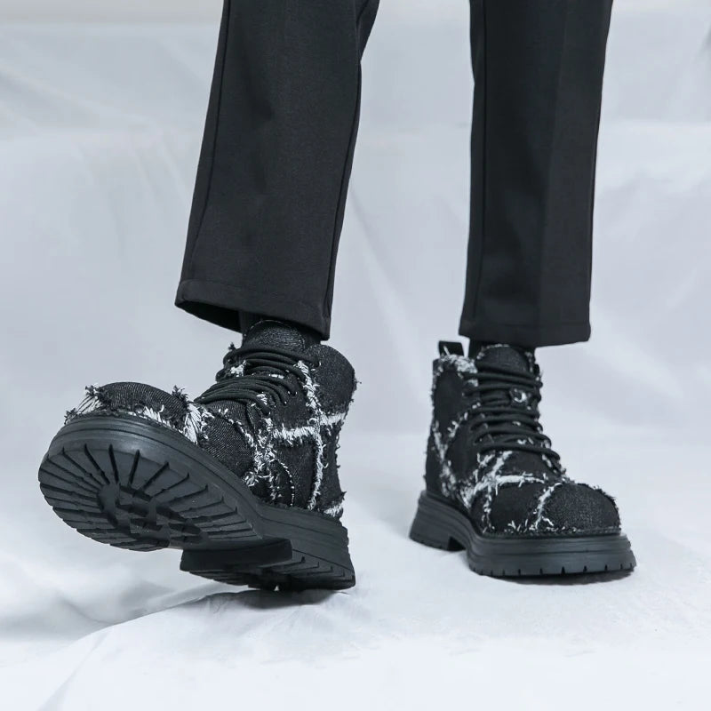 VOIDWEAR SIGNAL_VANISH_07 ☰ high-top split leather loafers with slip-on design, breathable build, and shadow-motion streetwear aesthetic