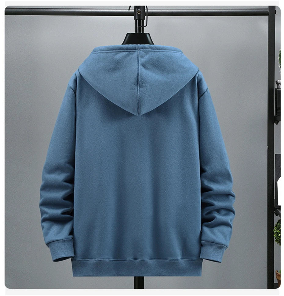 Blue hoodie on a mannequin against a gray background