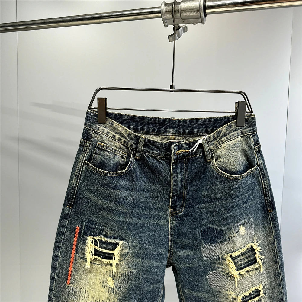 VOIDWEAR VDR_VANISH_05 ☰ baggy ripped patch jeans with distress wash, hip hop fit, ritual-coded glyph embroidery