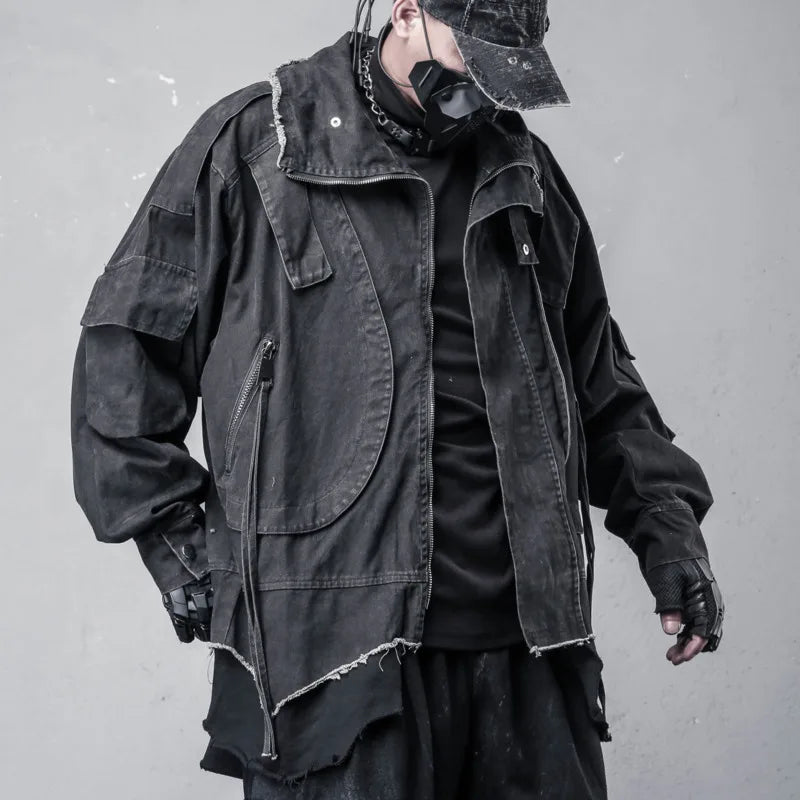 VOIDWEAR VDR_SYSTEM_09 Shadow Jacket — oversized safari-style techwear coat with layered two-piece illusion and ritual-inspired detailing