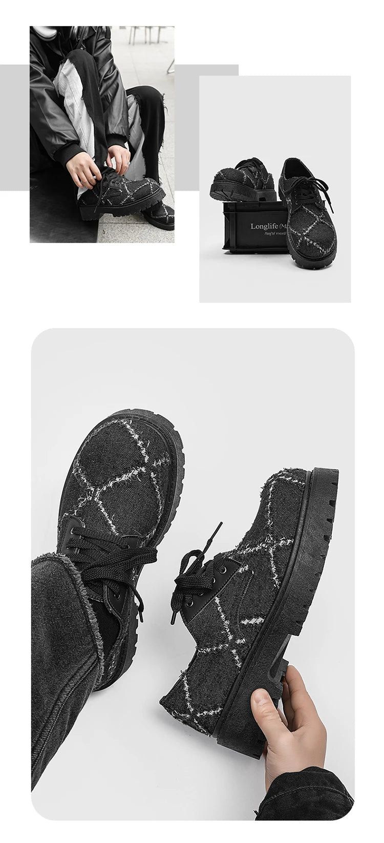 VOIDWEAR SIGNAL_CANVAS_09 ☰ men’s breathable split leather casual shoes in black, slip-on lace hybrid with rubber sole, minimalist ritual-inspired design.