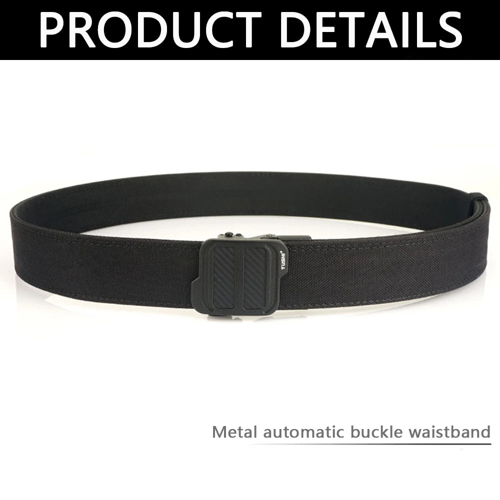 Black waistband with metal automatic buckle on a white background