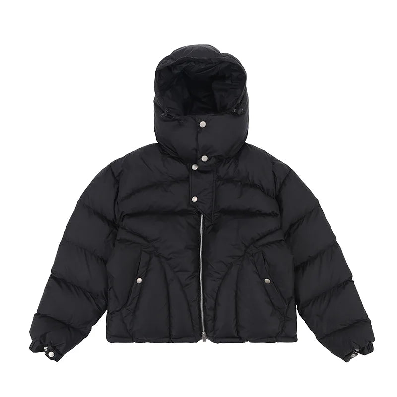 VOIDWEAR VDR_VANISH_05 ritual streetwear winter hooded jacket, oversized black coat with vanish-mode hood and signal glyph sleeve
