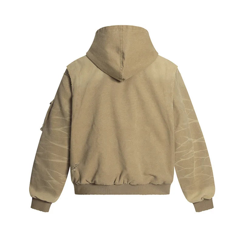 VOIDWEAR VDR_SIGNAL_07 ritual-coded autumn men’s jacket with washed worn-out finish, deconstruction holes, and sleeve glyph